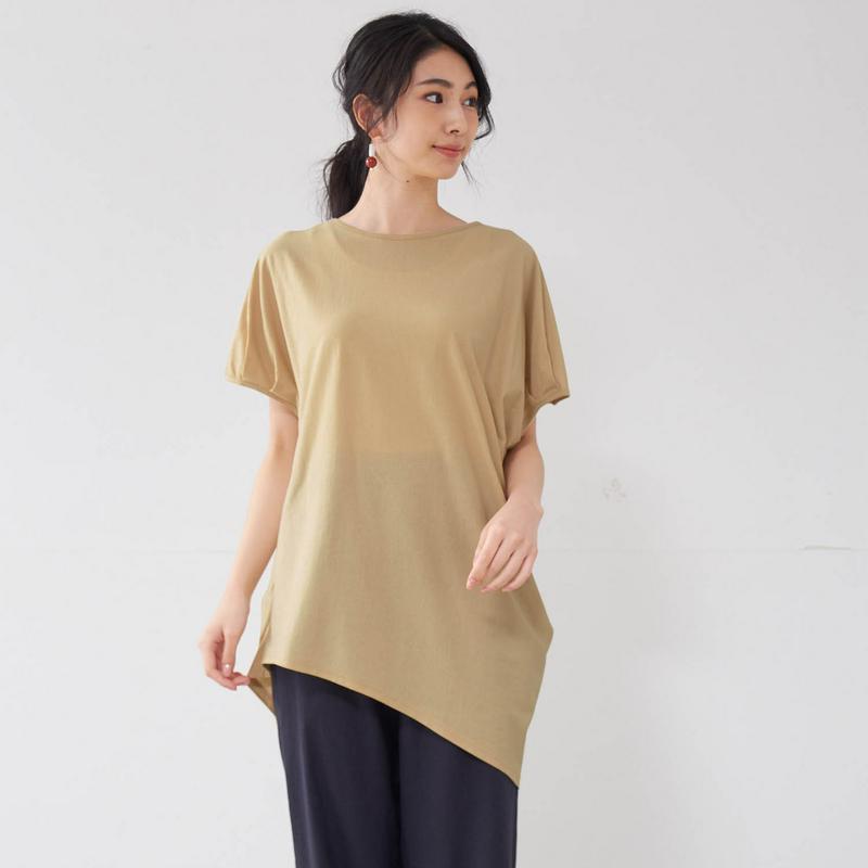 ランダムシルエットのゆったりチュニックＴシャツ【綿１００％】
