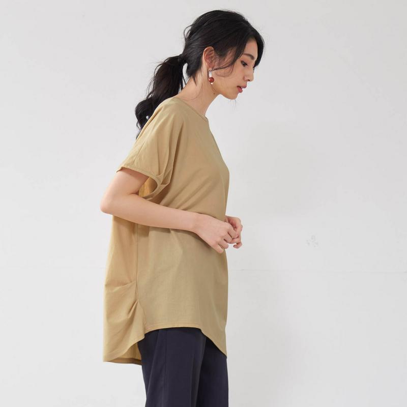 ランダムシルエットのゆったりチュニックＴシャツ【綿１００％】