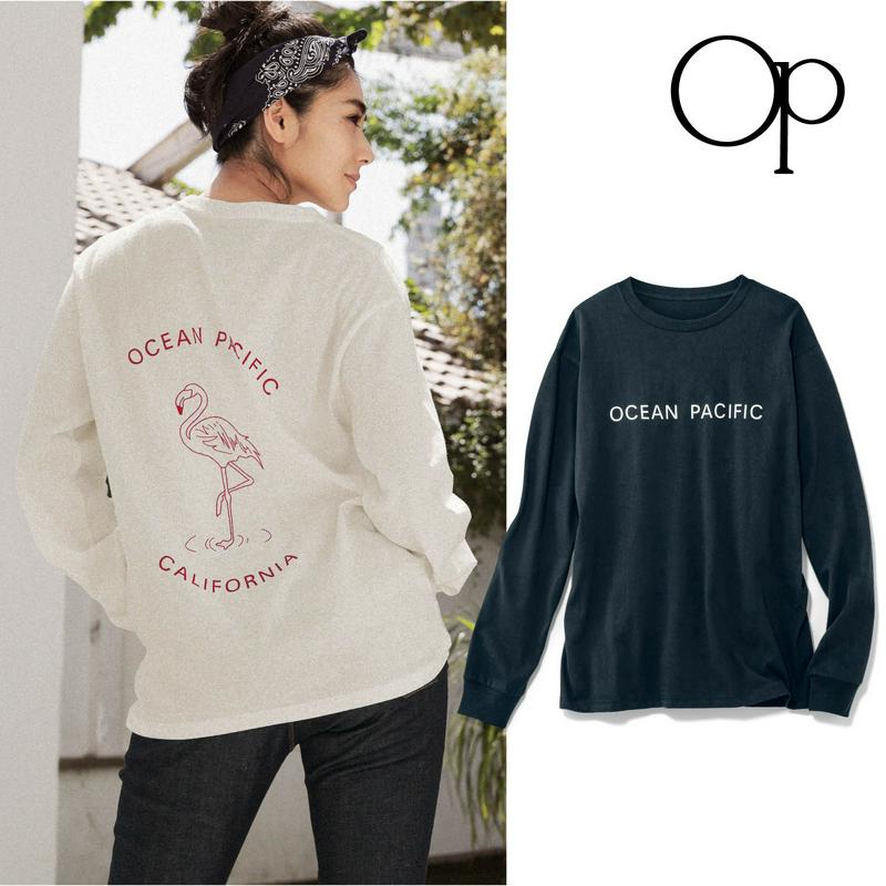 １枚でおしゃれ見せ♪バックプリント長袖Ｔシャツ【ホワイト／ＸＬサイズのみ】（オーシャンパシフィック/OCEAN PACIFIC）