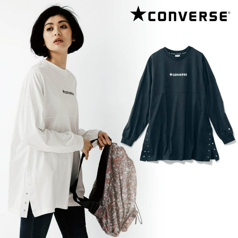 春先にも大活躍！体型カバー効果◎ボタン付きスリットチュニックＴシャツ（コンバース/CONVERSE）