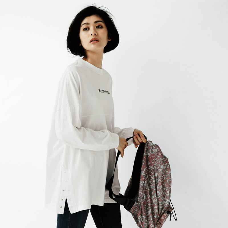春先にも大活躍！体型カバー効果◎ボタン付きスリットチュニックＴシャツ（コンバース/CONVERSE）