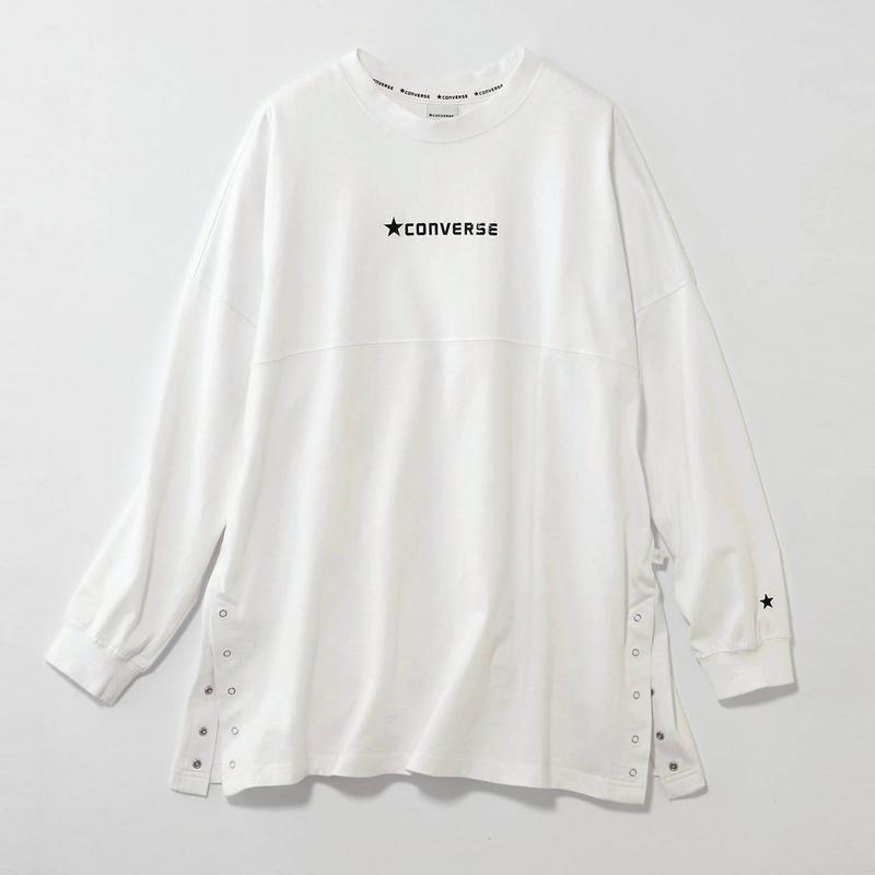 春先にも大活躍！体型カバー効果◎ボタン付きスリットチュニックＴシャツ（コンバース/CONVERSE）