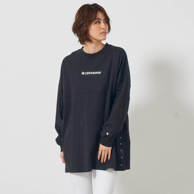 春先にも大活躍！体型カバー効果◎ボタン付きスリットチュニックＴシャツ（コンバース/CONVERSE）