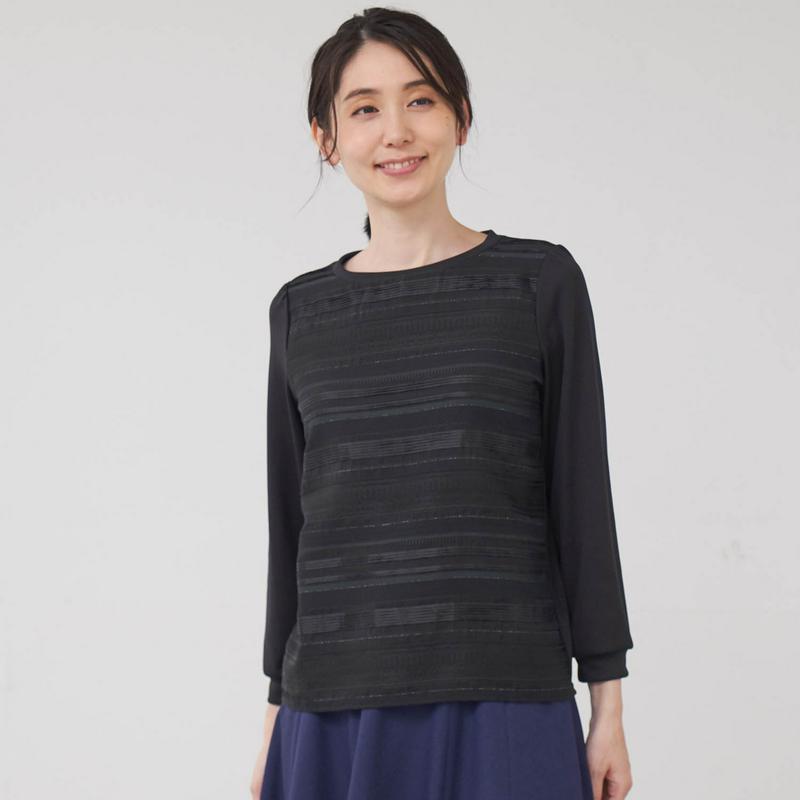 前身頃ラメ入りジャカードカットソー［日本製］