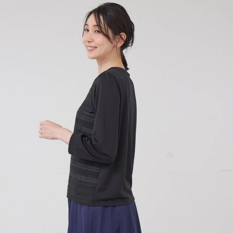 前身頃ラメ入りジャカードカットソー［日本製］