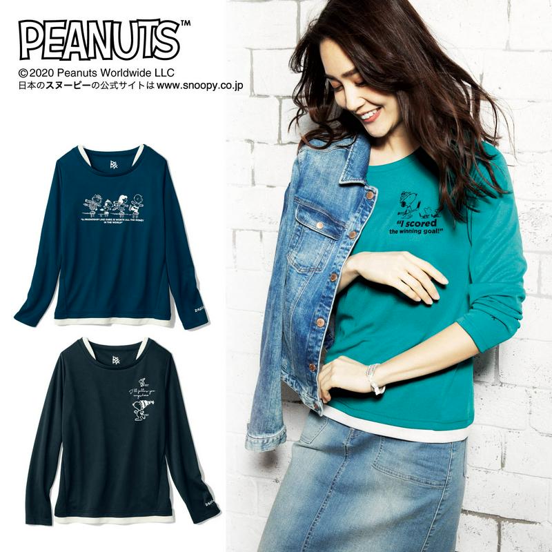 「スヌーピー」フェイクレイヤードロングＴシャツ【ＵＶケア・吸汗速乾】（ピーナッツ／PEANUTS）