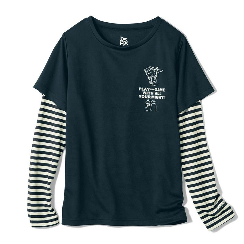「スヌーピー」袖レイヤードドライメッシュＴシャツ【ＵＶケア・吸汗速乾】（ピーナッツ／PEANUTS）