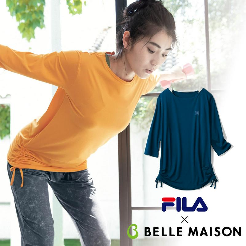 宅トレやリラックスウェアとしても◎レイヤード風７分袖Ｔシャツ【ＵＶケア・吸汗速乾】（フィラ/FILA）