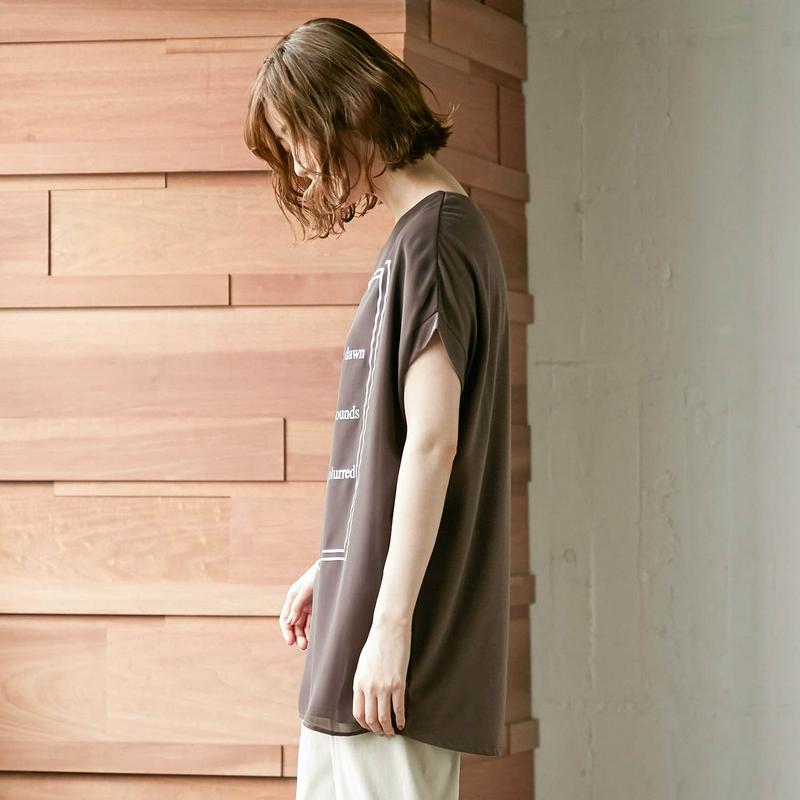 前身頃シフォン使いフレンチスリーブプリントＴシャツ