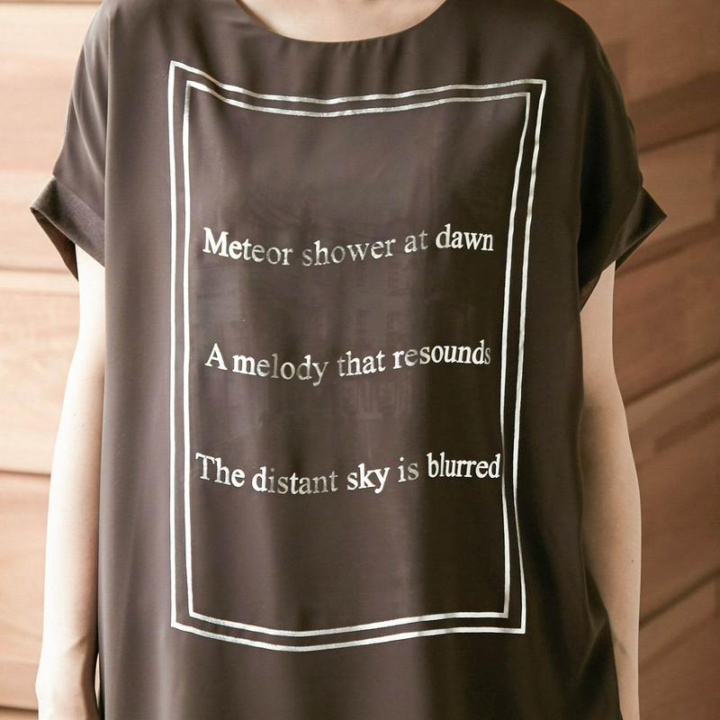 前身頃シフォン使いフレンチスリーブプリントＴシャツ