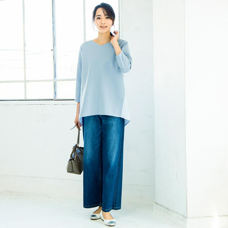 女っぽスウェット後ろ異素材使いチュニック