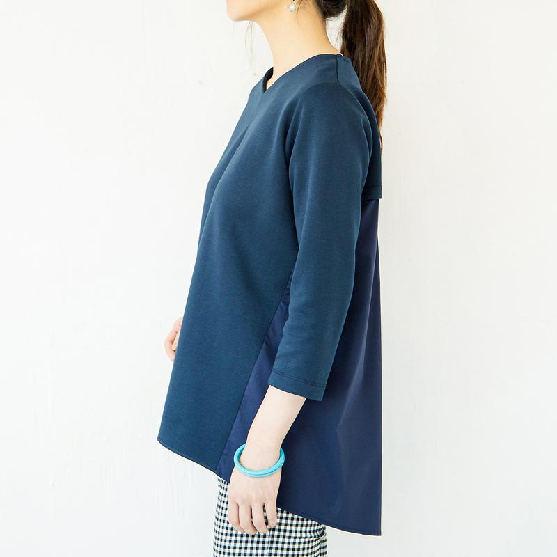 女っぽスウェット後ろ異素材使いチュニック
