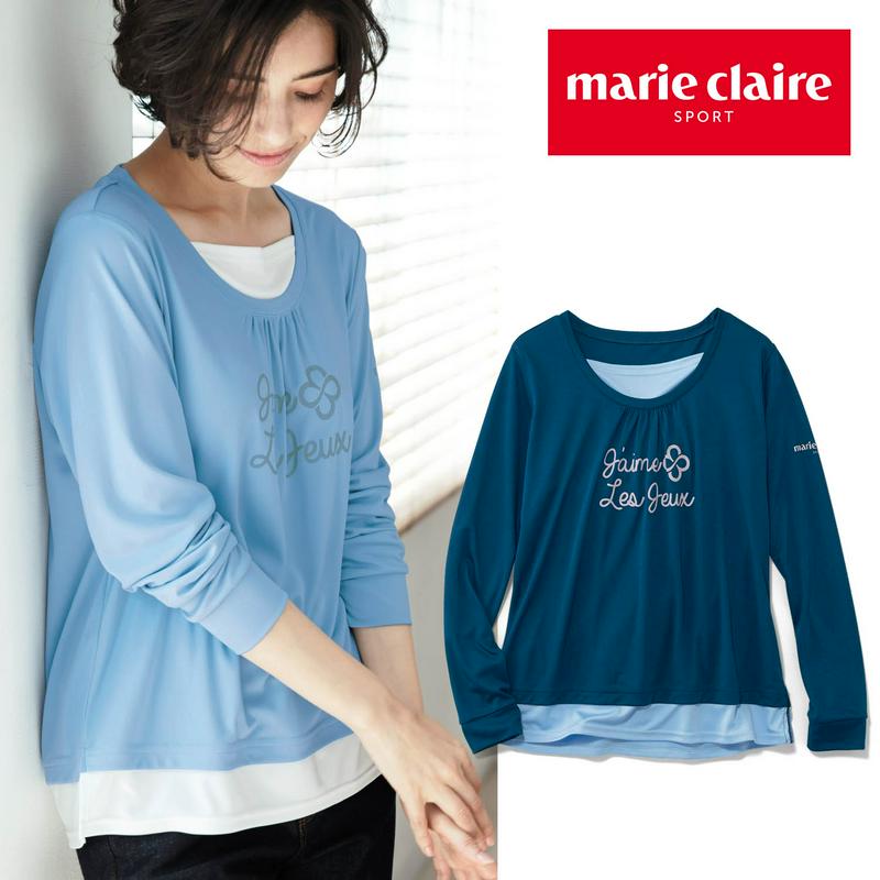 １枚でおしゃれ見せ！春先にもおすすめレイヤード長袖Ｔシャツ【ＵＶケア・吸汗速乾】（マリ・クレール スポール/marie claire sport）