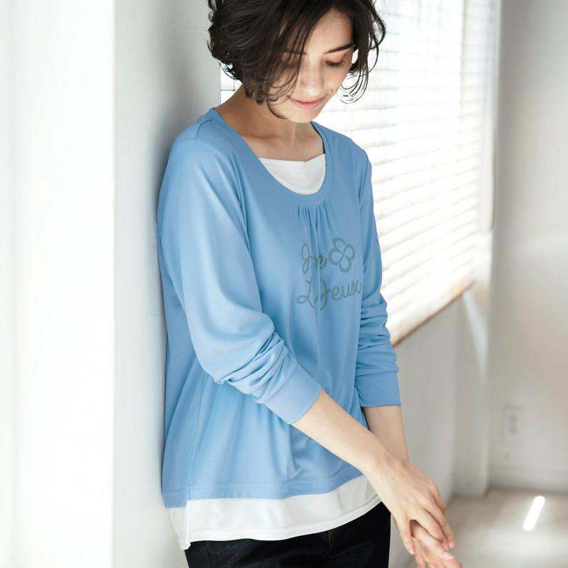 １枚でおしゃれ見せ！春先にもおすすめレイヤード長袖Ｔシャツ【ＵＶケア・吸汗速乾】（マリ・クレール スポール/marie claire sport）