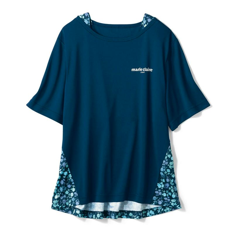 宅トレやリラックスウェアとしても！５分袖レイヤードチュニックＴシャツ【ＵＶケア・吸汗速乾】（マリ・クレール スポール/marie claire sport）