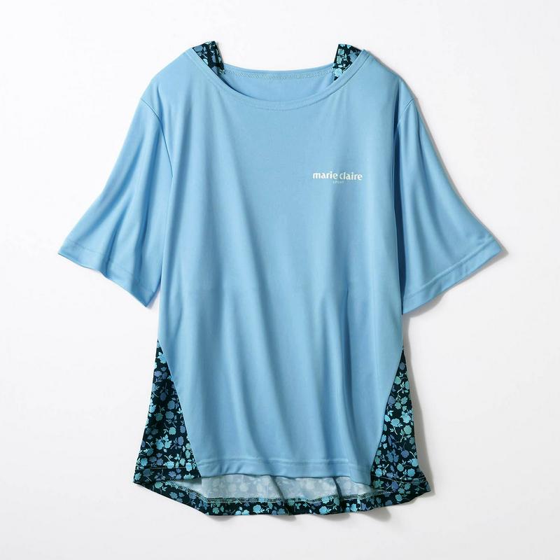 宅トレやリラックスウェアとしても！５分袖レイヤードチュニックＴシャツ【ＵＶケア・吸汗速乾】（マリ・クレール スポール/marie claire sport）