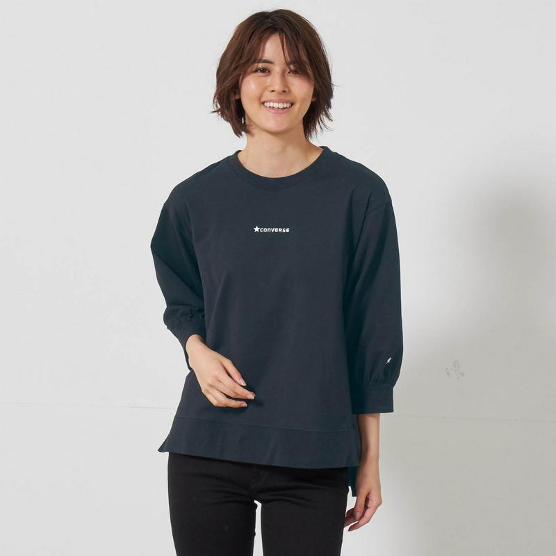 １枚でサマ見え◎バックプリント７分袖スウェットプルオーバー（コンバース/CONVERSE）