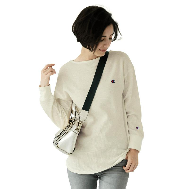 楽ちん＆女性らいしいシルエットのボートネックサーマルＴシャツ（チャンピオン/Champion）