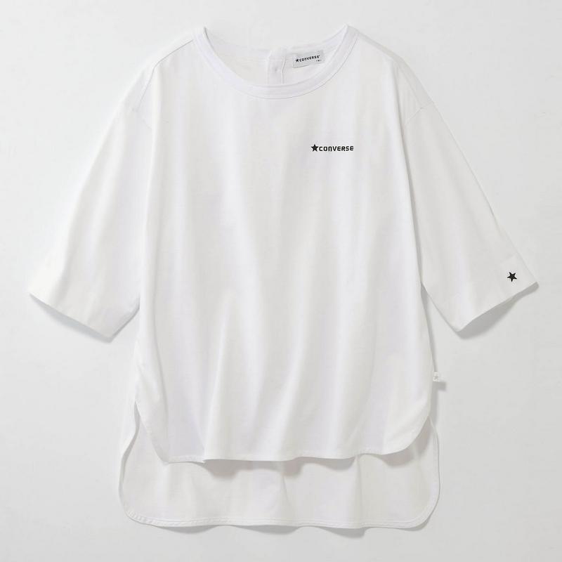 後ろボタンで重ね着に最適◎刺繍使い６分袖Ｔシャツ（コンバース/CONVERSE）