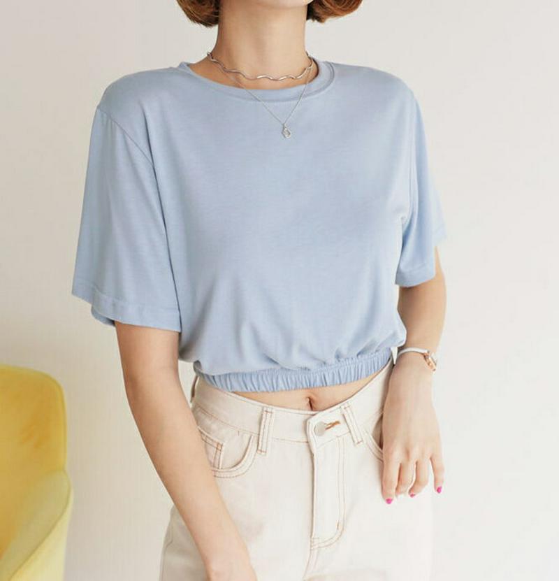 【新作10%OFF】ゴムヘムTシャツ・全4色・t47916 レディース【tops】【韓国 ファッション トップス Tシャツ 半袖