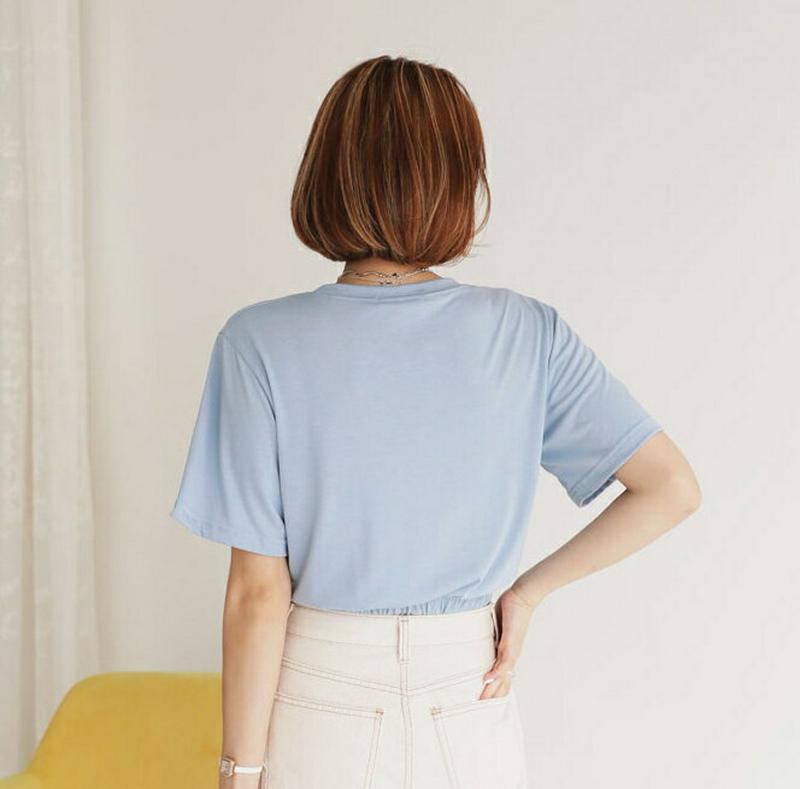 【新作10%OFF】ゴムヘムTシャツ・全4色・t47916 レディース【tops】【韓国 ファッション トップス Tシャツ 半袖