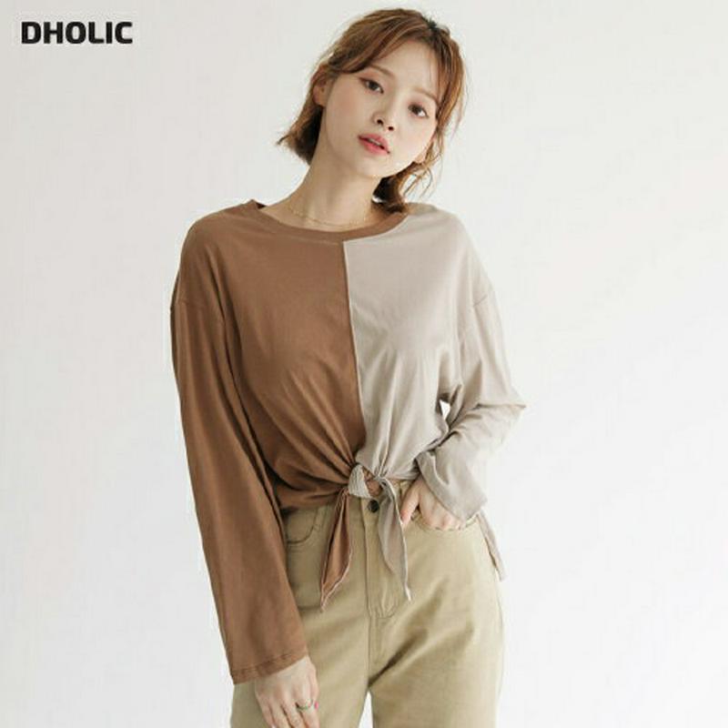 【新作10%OFF】配色スリットヘムTシャツ・全4色・t47892 レディース【tops】【韓国 ファッション トップス Tシャ