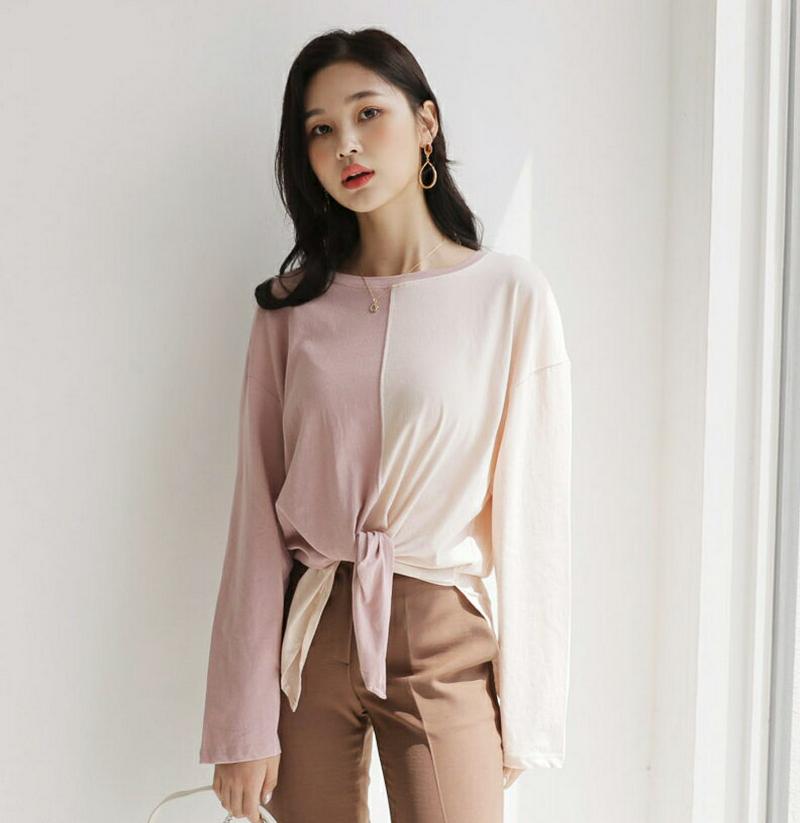 【新作10%OFF】配色スリットヘムTシャツ・全4色・t47892 レディース【tops】【韓国 ファッション トップス Tシャ