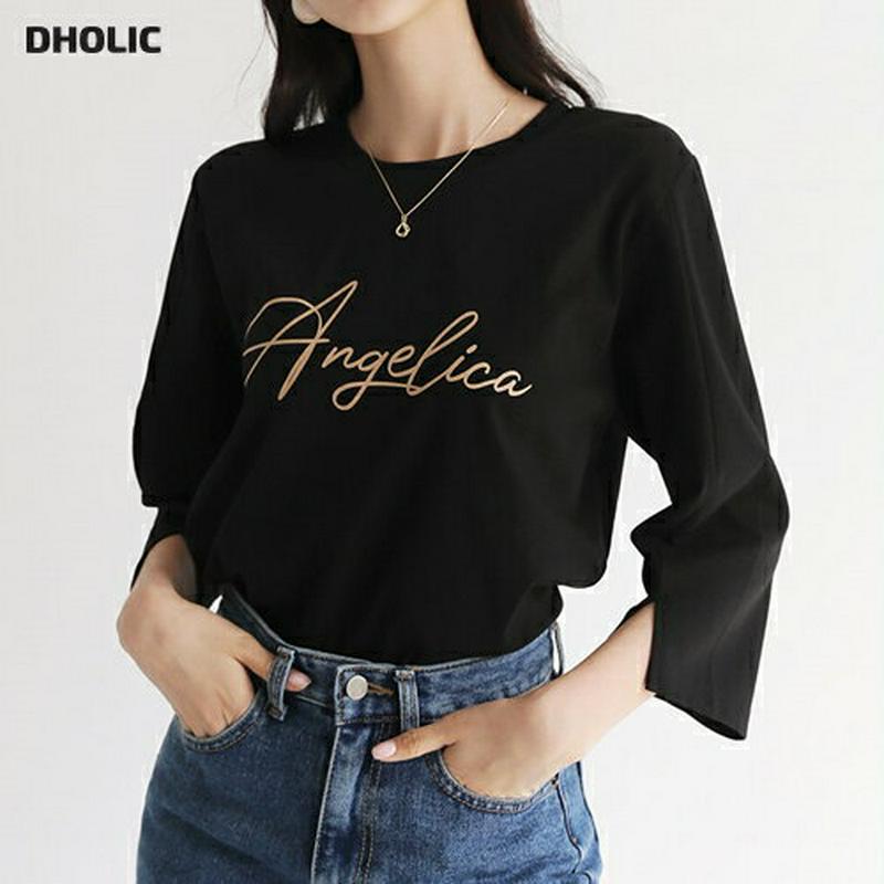 【新作10%OFF】レタリングスリーブスリットTシャツ・全4色・b47890 レディース【tops】【韓国 ファッション トップ