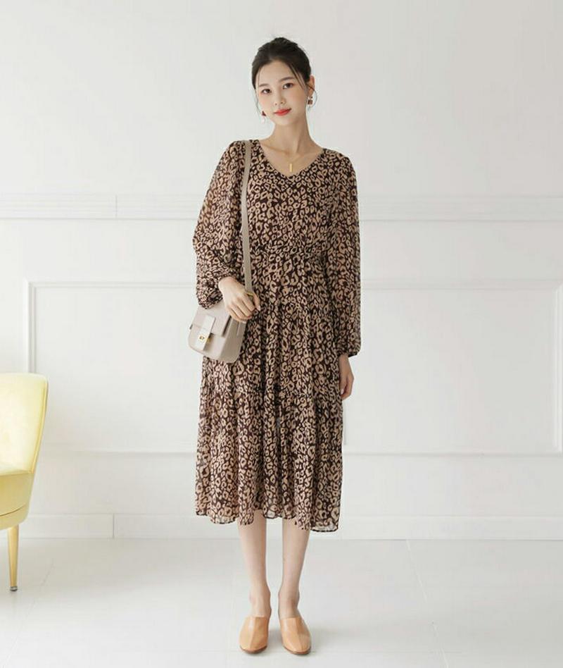 【新作10%OFF】ドロストレオパードワンピース・全2色・b47907 レディース【ops】【韓国 ファッション ワンピース ミ