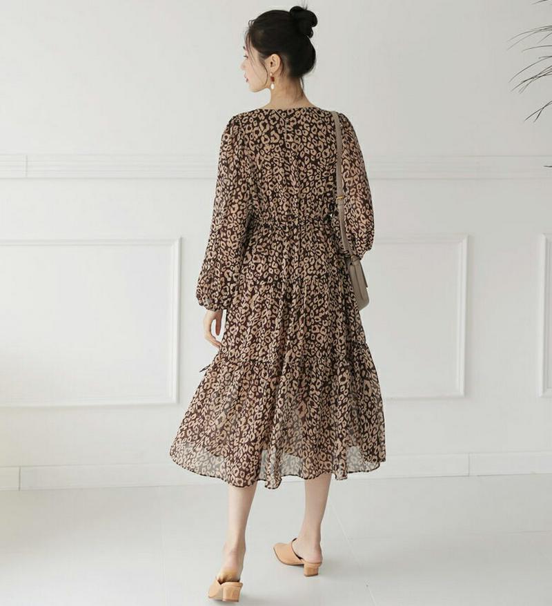 【新作10%OFF】ドロストレオパードワンピース・全2色・b47907 レディース【ops】【韓国 ファッション ワンピース ミ