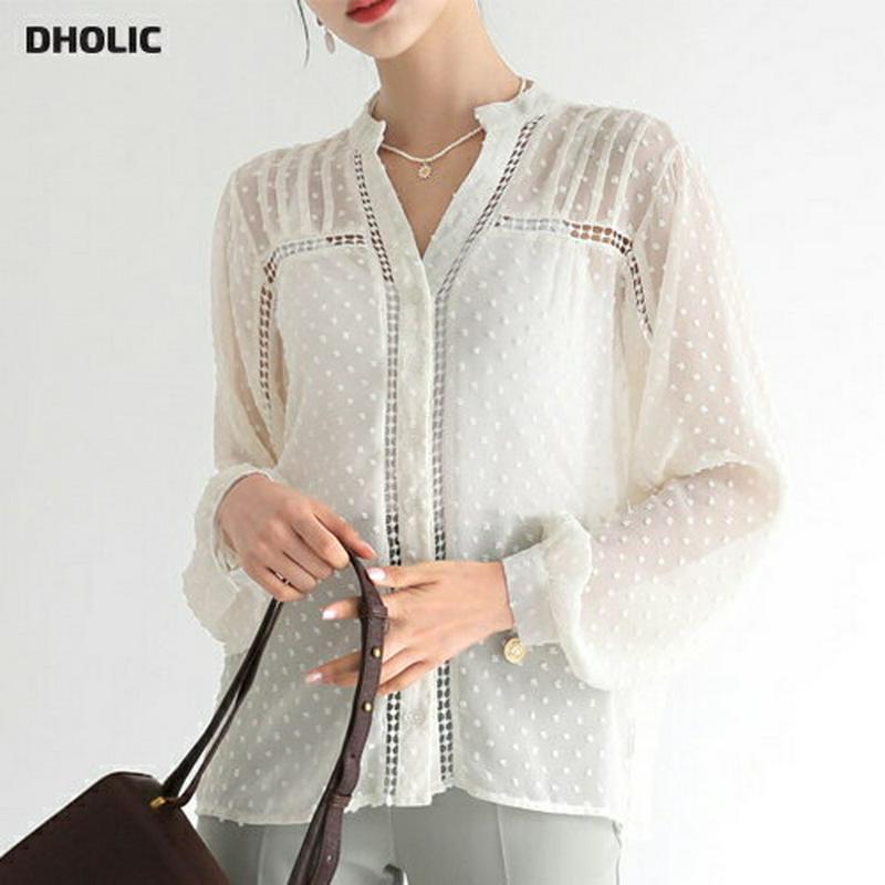 【新作10%OFF】ドットテクスチャーシアーブラウス・全1色・b47897 レディース【bl】【韓国 ファッション トップス ブ