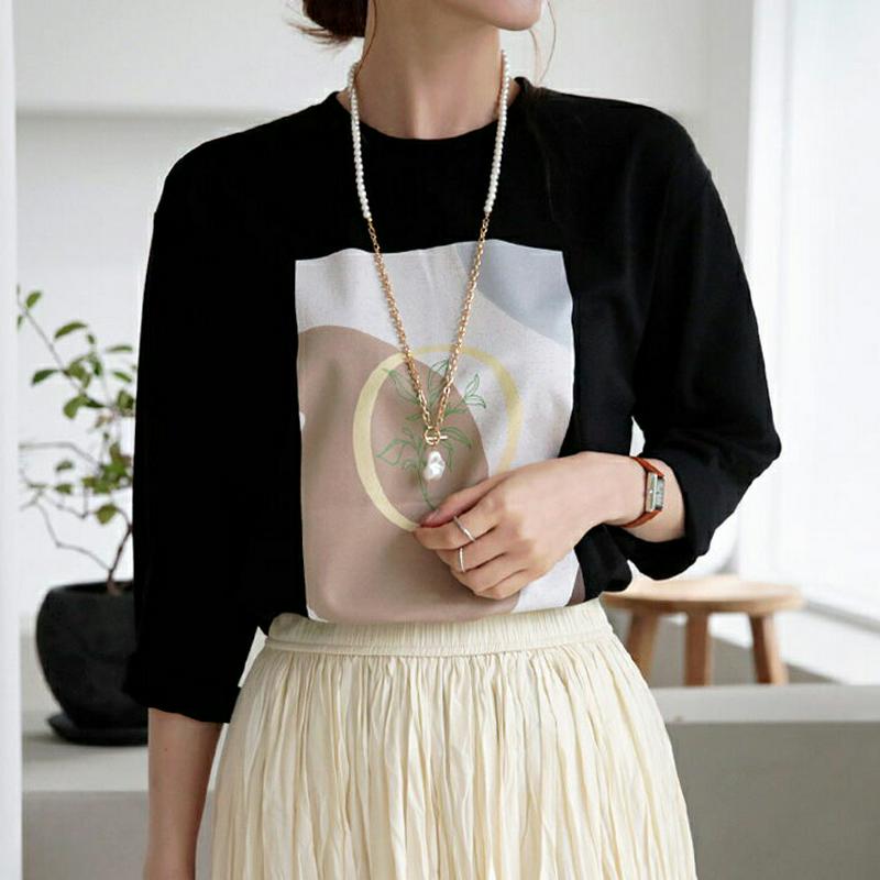 【新作10%OFF】スクエアプリントTシャツ・全3色・b63549 レディース【tops】【韓国 ファッション トップス Tシャ