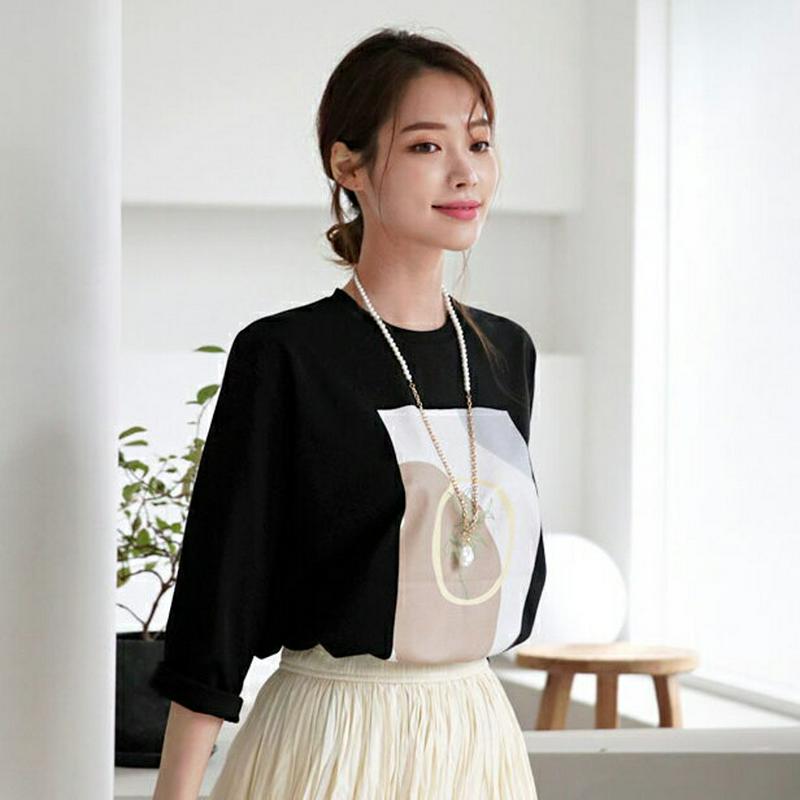 【新作10%OFF】スクエアプリントTシャツ・全3色・b63549 レディース【tops】【韓国 ファッション トップス Tシャ
