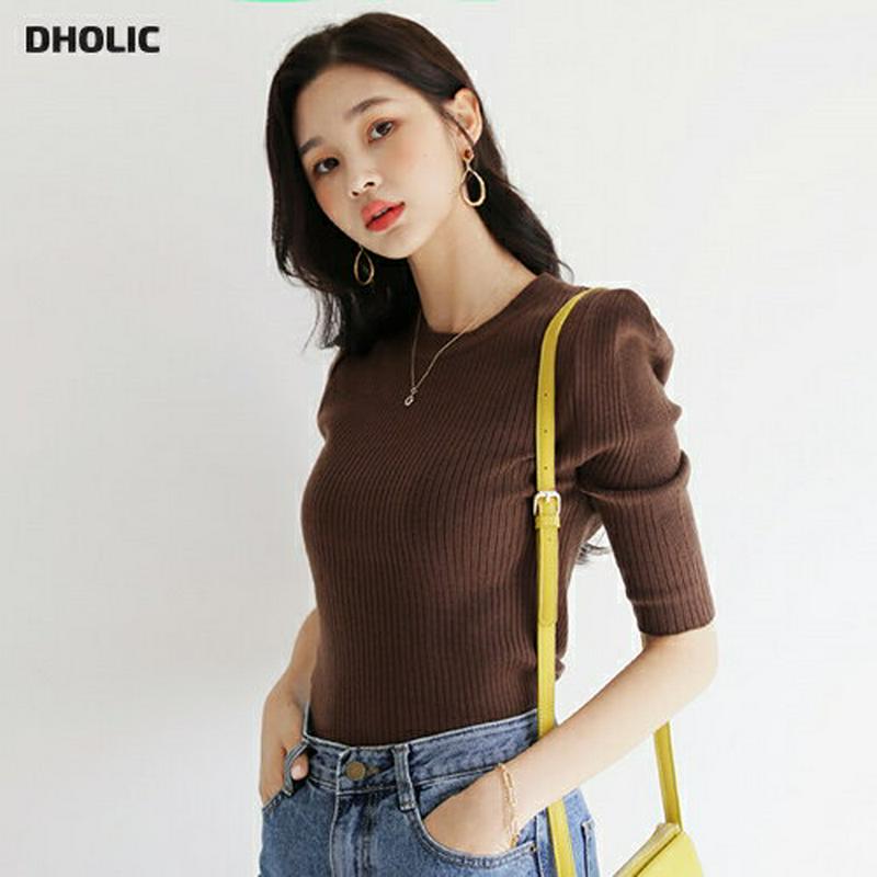 【新作10%OFF】パフスリーブリブニット・全6色・b47893 レディース【tops】【韓国 ファッション トップス ニット 
