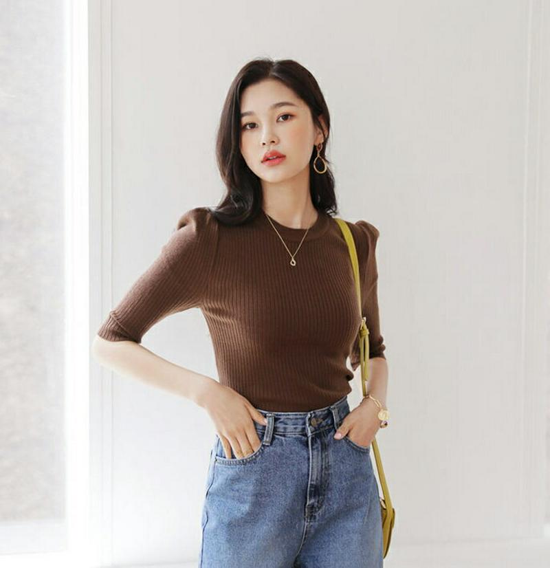 【新作10%OFF】パフスリーブリブニット・全6色・b47893 レディース【tops】【韓国 ファッション トップス ニット 