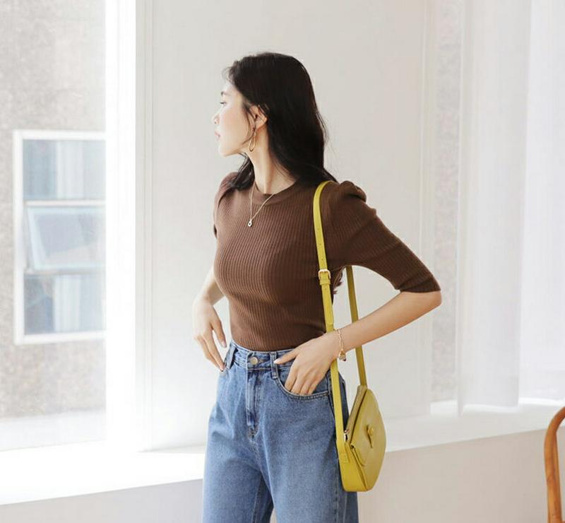 【新作10%OFF】パフスリーブリブニット・全6色・b47893 レディース【tops】【韓国 ファッション トップス ニット 