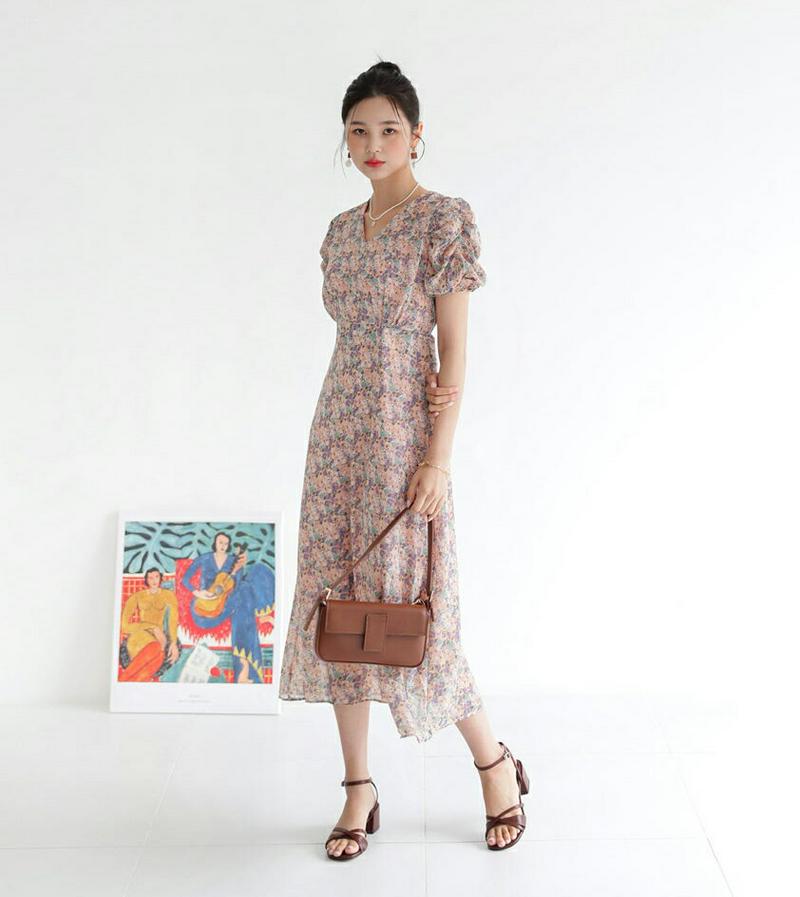 【新作10%OFF】パフフローラルワンピース・全2色・e47902 レディース【ops】【韓国 ファッション ワンピース ロング