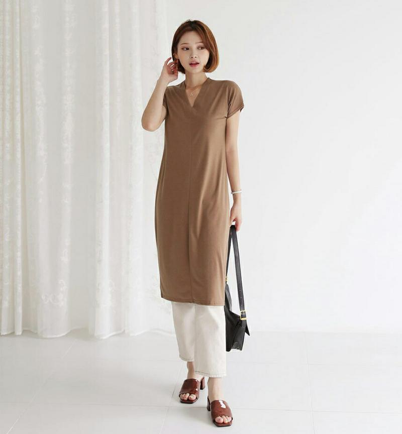 【新作10%OFF】Vネックワンピース・全4色・b47905 レディース【ops】【韓国 ファッション ワンピース ミディ丈 ミ