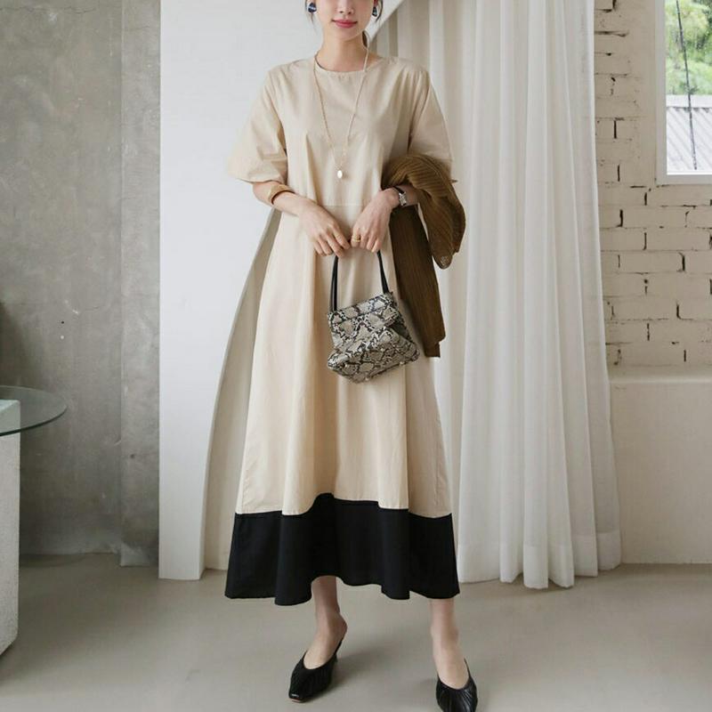 【新作10%OFF】バックタックコントラストワンピース・全2色・b63545 レディース【ops】【韓国 ファッション ワンピー