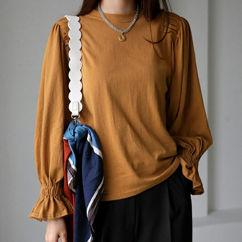【新作10%OFF】ギャザーTシャツ・全4色・b63530 レディース【tops】【韓国 ファッション トップス Tシャツ 長袖