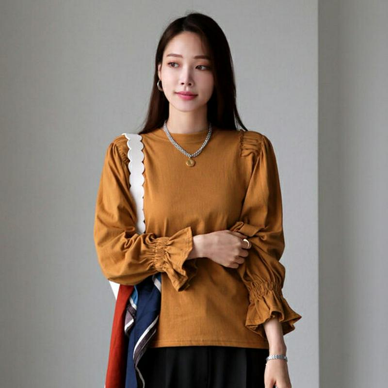 【新作10%OFF】ギャザーTシャツ・全4色・b63530 レディース【tops】【韓国 ファッション トップス Tシャツ 長袖
