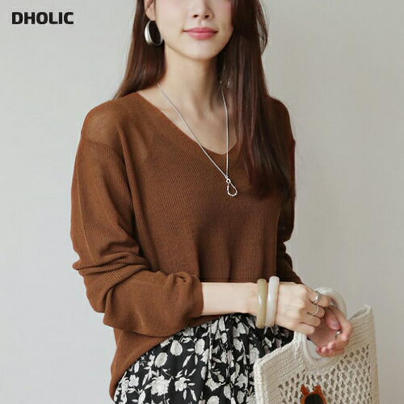 Vネックロングスリーブニット・全4色・t63290 レディース【tops】【韓国 ファッション トップス ニット ニットトップス