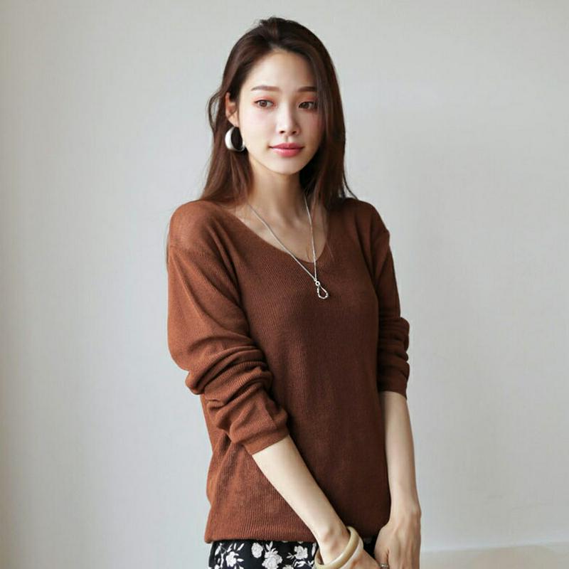 Vネックロングスリーブニット・全4色・t63290 レディース【tops】【韓国 ファッション トップス ニット ニットトップス