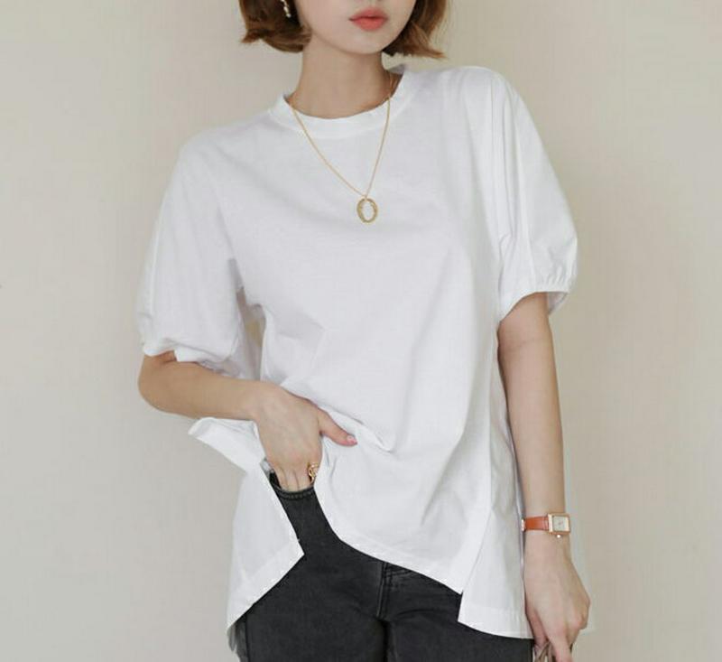 コントラストスリットTシャツ・全4色・b56666 レディース【tops】【韓国 ファッション トップス Tシャツ 半袖 ハーフ