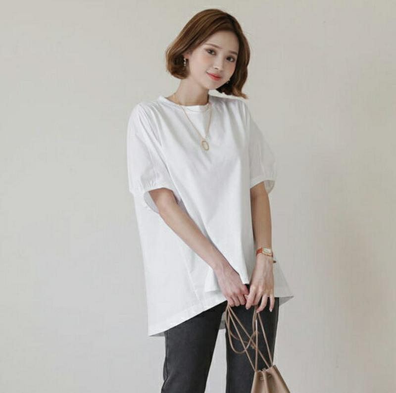コントラストスリットTシャツ・全4色・b56666 レディース【tops】【韓国 ファッション トップス Tシャツ 半袖 ハーフ