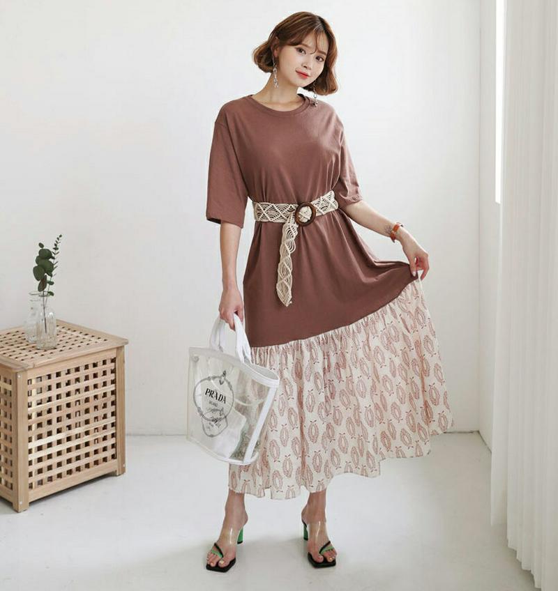 パターンフレアヘムワンピース・全3色・t56660 レディース【ops】【韓国 ファッション ワンピース ロングワンピース ラウ