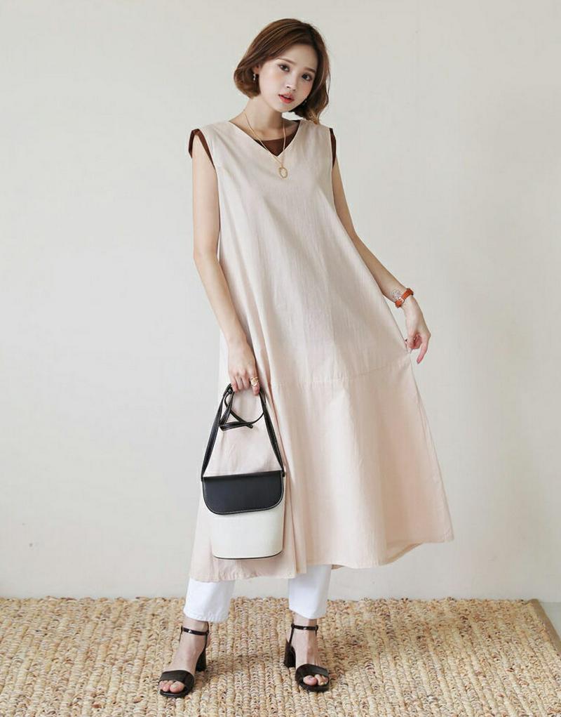 2WAYボタンスリーブレスワンピース・全2色・b56654 レディース【ops】【韓国 ファッション ワンピース ロングワンピー