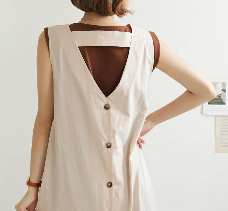 2WAYボタンスリーブレスワンピース・全2色・b56654 レディース【ops】【韓国 ファッション ワンピース ロングワンピー