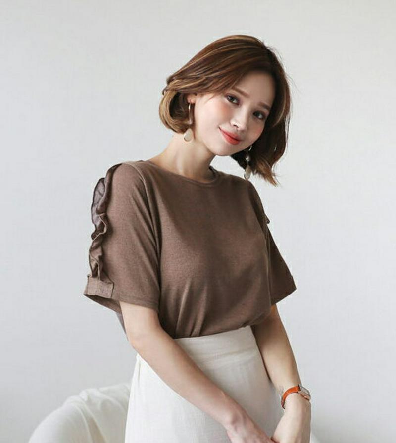 フリルスリーブTシャツ・全2色・t56671 レディース【tops】【韓国 ファッション トップス Tシャツ 半袖 フリル フリ