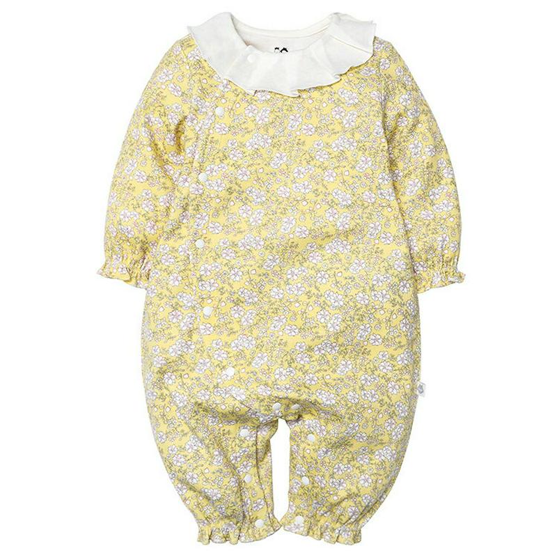 帽子付ラッフルカラーロンパース・p004811 キッズ【0~2才】【bc】【ロンパース 長袖 ロングパンツ 長ズボン ラッフル 